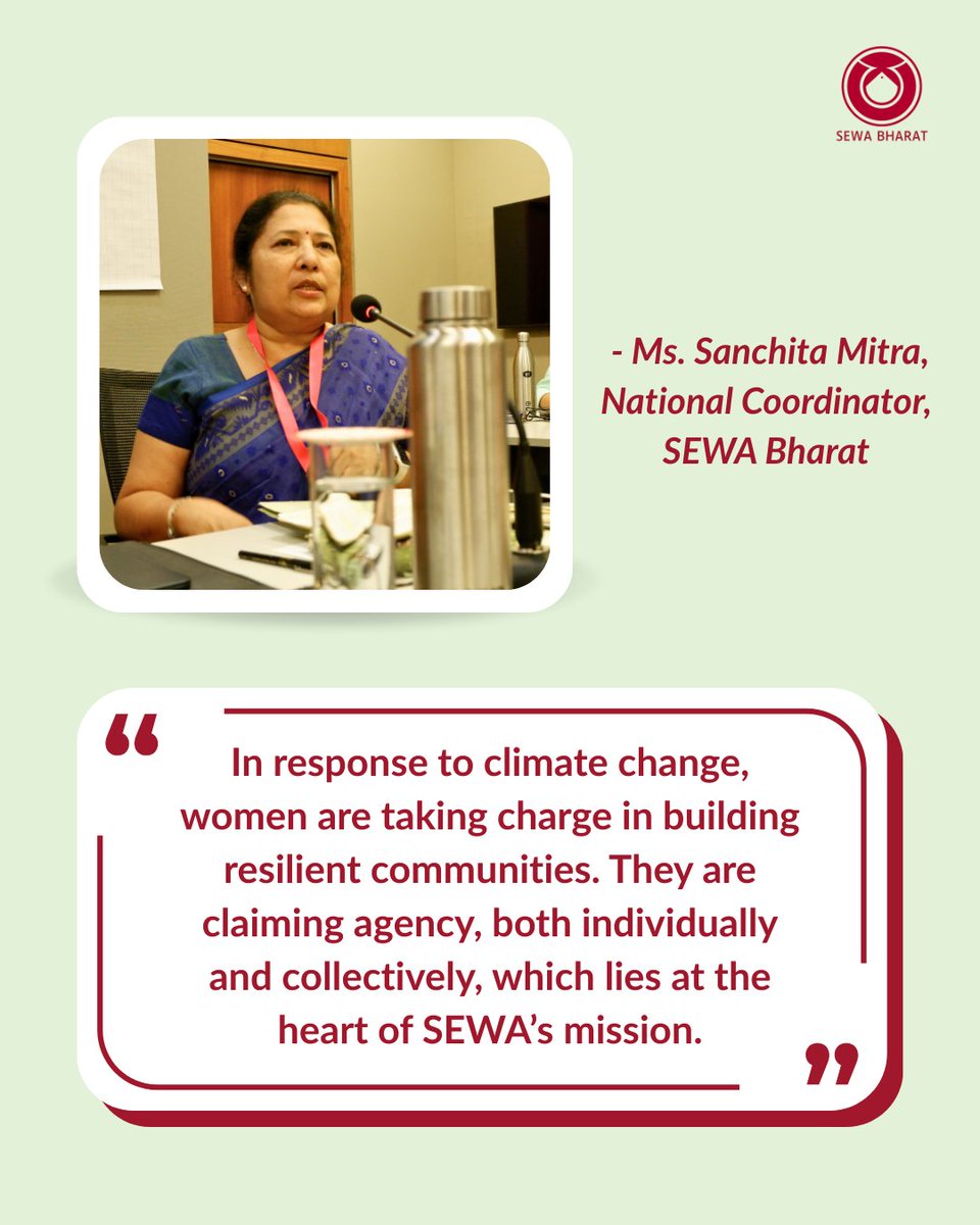SEWABharat's tweet image. On this #InternationalLabourDay, SEWA Bharat held a Roundtable on ‘Advancing Adaptation, Resilient Livelihoods &amp;amp; Gendered Climate Strategies’. From reviving traditional water sources to forming village fire teams, women leaders like Meena ben are leading local climate solutions.