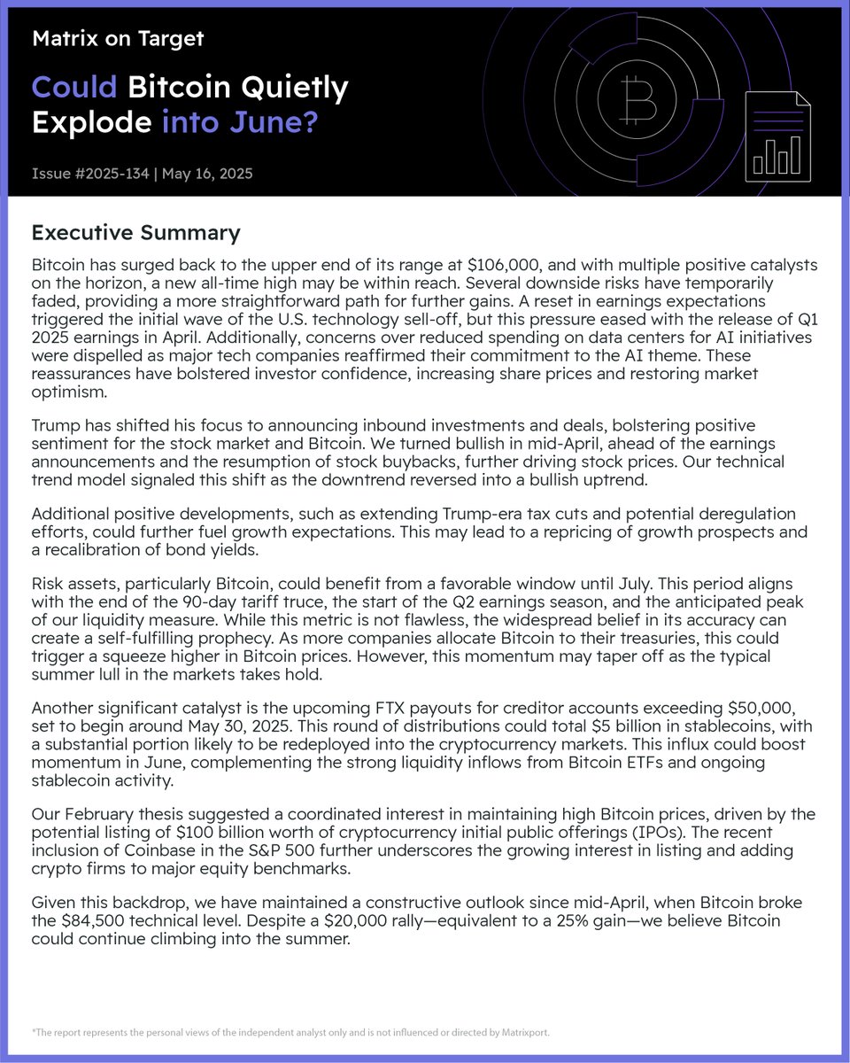 BITofficial_EN's tweet photo. 📃#MatrixOnTarget Report - May 16, 2025 ⬇️

Could Bitcoin Quietly Explode into June?

#Matrixport #BTC #Bitcoin #Crypto #CryptoMarket #BTCOptions #OptionsTrading #CryptoNews https://t.co/uTTlWL5noM