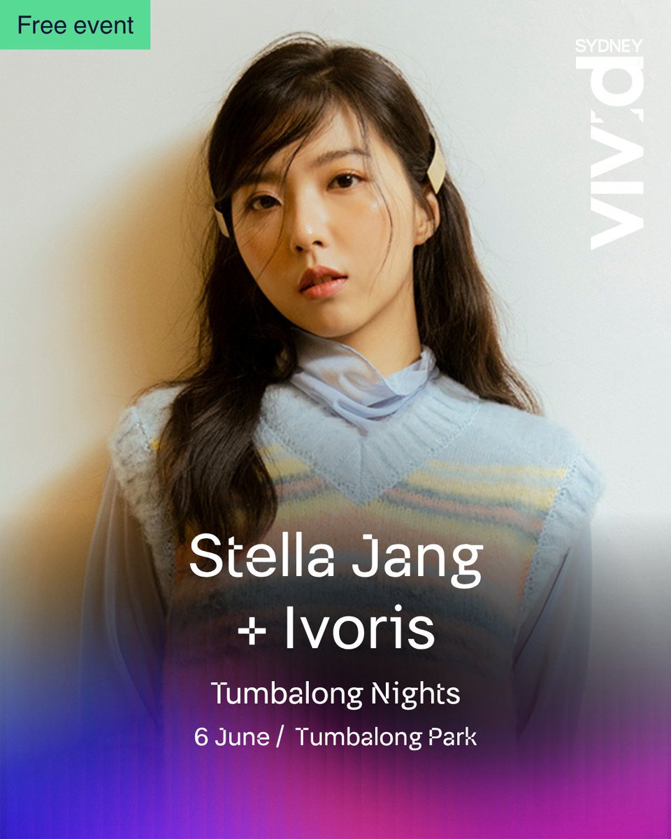 📢Sydney, are you ready for an unforgettable night?

Korean singer-songwriter Stella Jang is coming to <a href="/Vividsydney/">Vivid Sydney</a>!

📅6th June 2025 | 6pm
📍Tumbalong Park, Darling Harbour
🎟️Free

The event is a part of Vivid Sydney's Tumbalong Nights.✨

More details: shorturl.at/5MZxm