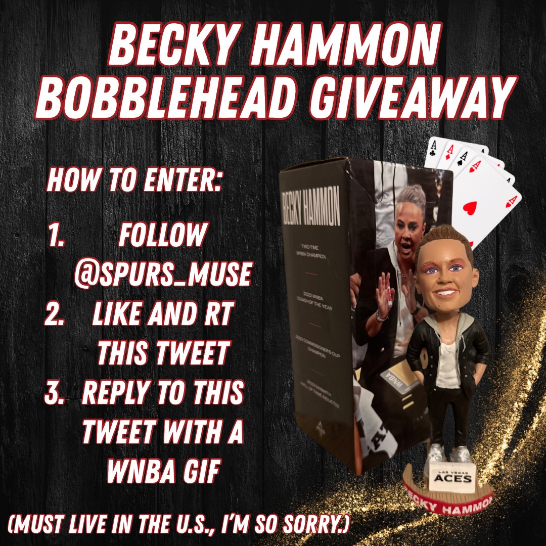 spurs_muse's tweet photo. 🎁 GIVEAWAY TIME 🎁

To celebrate the start of the WNBA season tonight, let’s giveaway a Coach Becky Hammon bobblehead!

To Enter:
1. Follow @spurs_muse
2. Like and RT this tweet
3. Reply to this with a WNBA GIF

I’ll pick a winner Saturday night! ⤵️ https://t.co/bfcXYcgjzS