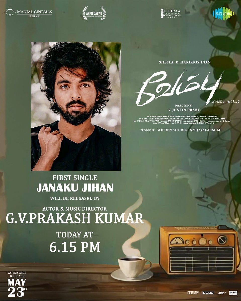 #Vembu single track song Release by <a href="/gvprakash/">G.V.Prakash Kumar</a>
 
<a href="/thehari___/">HARI KRISHNAN Anbudurai</a>
<a href="/sheelaActress/">Sheela</a> @cinemasmanjal
<a href="/justin56533304/">justin Prabu.v</a> 
@cinemasmanjal <a href="/udhayramakrish2/">@hariuthraa</a>
@hariuthraa
<a href="/kumarandop/">A kumaran</a> <a href="/editorvencut/">Venkatramanan</a> 
<a href="/thangavelrajan/">thangavelrajan</a> 
<a href="/johnmediamanagr/">A. JOHN- PRO</a>  @kapilkapilan_
@uniquestudiosin
<a href="/gopiduet/">Gopi Karunanithi</a>
