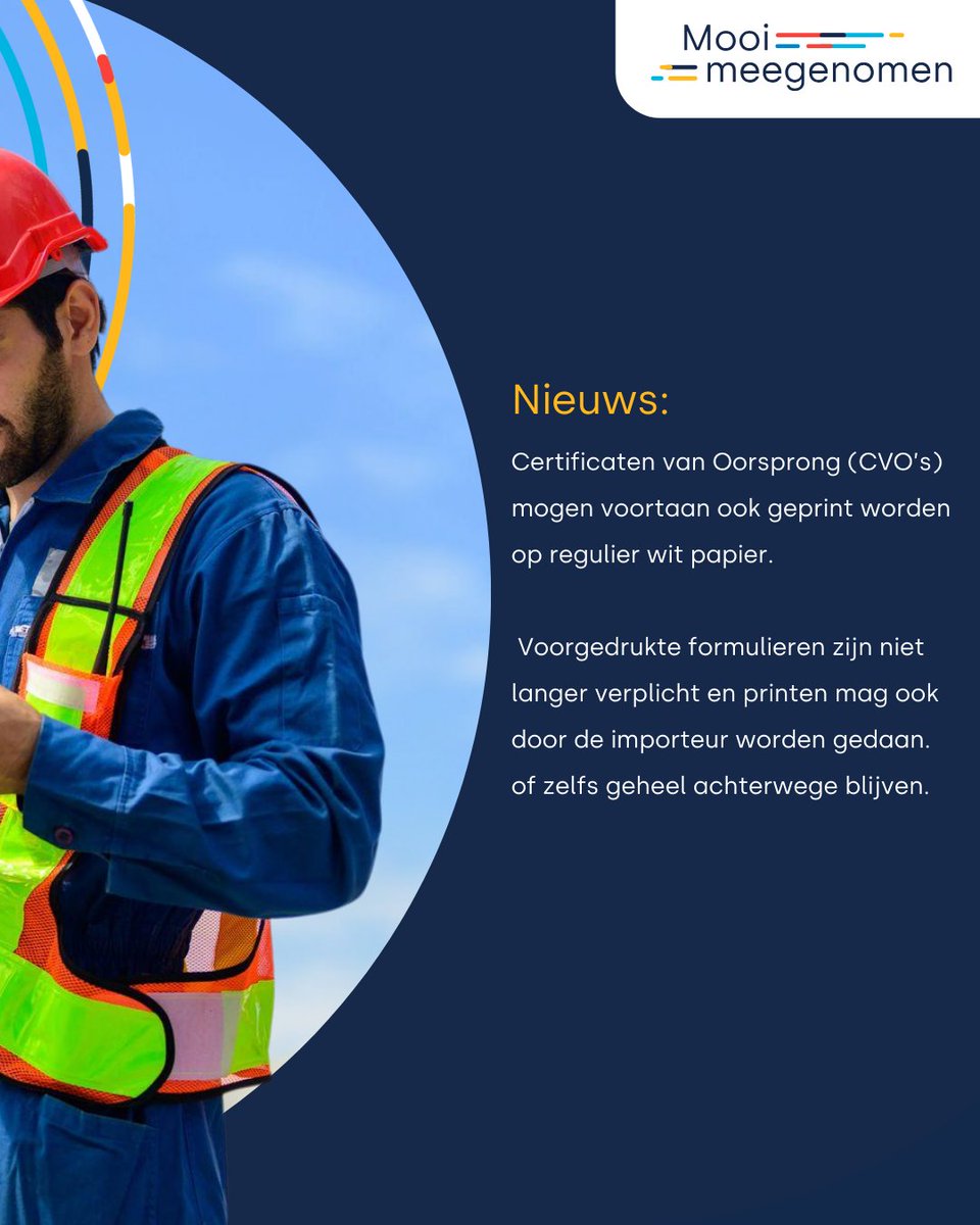 Wijziging KVK: CVO’s op wit papier toegestaan
Certificaten van Oorsprong (CVO’s) mogen voortaan ook geprint worden op regulier wit papier. Het printen kan voortaan ook door de importeur zelf worden verzorgd of zelfs geheel achterwege blijven.
➡️Lees meer: beurtvaartadres.nl/r/1z9