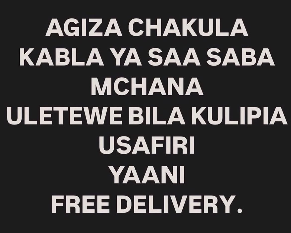 tanysah's tweet photo. MAENEO TUNAYOFANYA FREE DELIVERY 

*POSTA 
*MNAZI MMOJA 
*LUMUMBA 
*UPANGA 
*FIRE 
*KARIAKOO 
*STESHENI
*KINONDONI 
*MAGOMENI
*MANZESE
*MWANANYAMALA 
*KIJITONYAMA 
*VICTORIA 
*MAKUMBUSHO 
*MIKOCHENI
*MSASANI
*MASAKI
*SINZA 
*MWENGE https://t.co/CQPsiptFiR