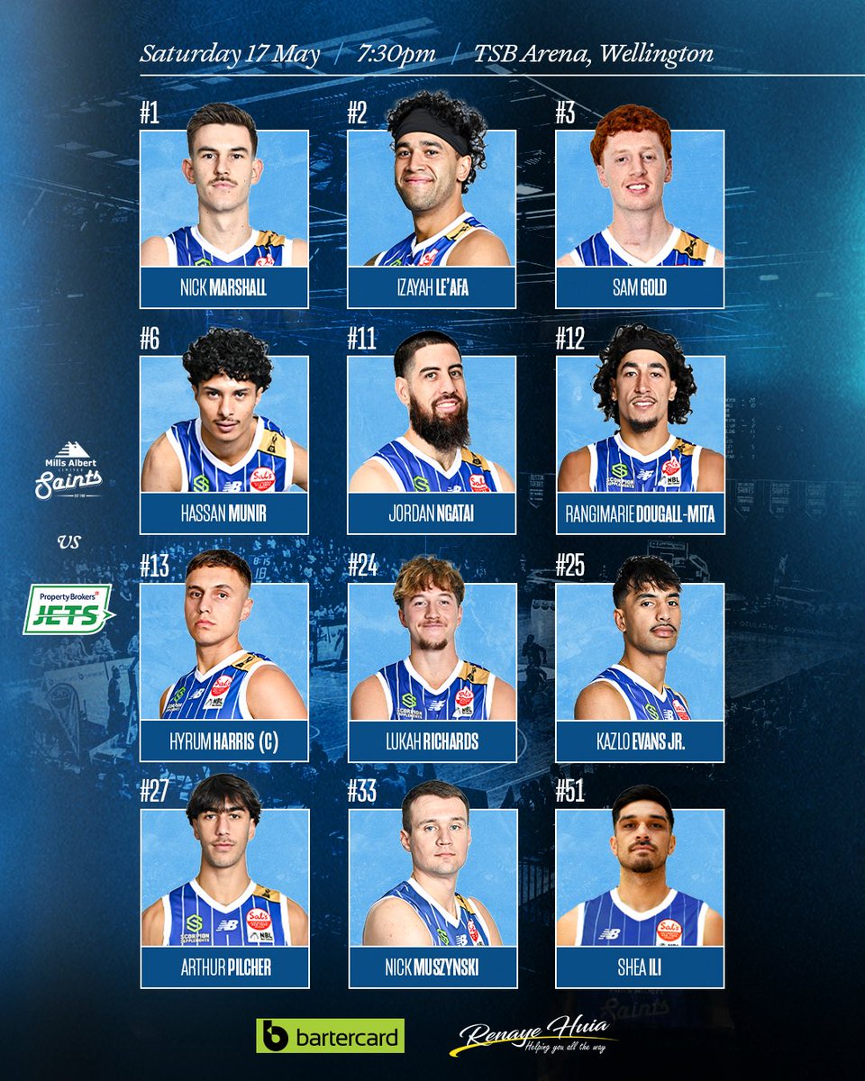 Mills Albert Wellington Saints (@saintswgtn) on Twitter photo The Saints return ๐ก๐จ๐ฆ๐ ๐
Introducing your Mills Albert Saints to face off against the Manawatu Jets tomorrow โ brought to you by Bartercard & Renaye Huia. ๐
๐๏ธ Tickets are available in our bio or at saints.co.nz
<a href="/nznbl/">Salโs NBL</a> <a href="/skysportnz/">Sky Sport NZ</a> #SalsNBL #SaintsFamily The Saints return ๐ก๐จ๐ฆ๐ ๐
Introducing your Mills Albert Saints to face off against the Manawatu Jets tomorrow โ brought to you by Bartercard & Renaye Huia. ๐
๐๏ธ Tickets are available in our bio or at saints.co.nz
<a href="/nznbl/">Salโs NBL</a> <a href="/skysportnz/">Sky Sport NZ</a> #SalsNBL #SaintsFamily