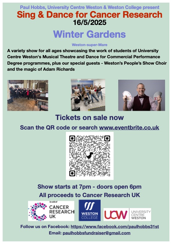 Showtime tonight 7pm. Doors open 6pm Book tickets via link eventbrite.com/e/130190119451…  Limited tickets available on the door.
<a href="/UCWeston/">University Centre Weston</a> <a href="/WSMERCURY/">Weston, Worle & Somerset Mercury</a>  <a href="/CR_UK/">Cancer Research UK</a>