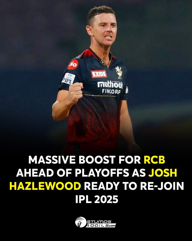 stumpnbails's tweet photo. Big Boost for RCB! 🔥
Josh Hazlewood is all set to return just in time for the IPL 2025 playoffs! Can he power RCB to their maiden title?
.
.
.
.
#JoshHazlewood, #RCB, #RCBPlayoffs, #IPL2025, #RCBSquad, #RCBFans, #PlayBold, #HazlewoodReturns, #RCBvsKKR, #RCBNews, #RCBUpdates https://t.co/hJT3lq77Ok