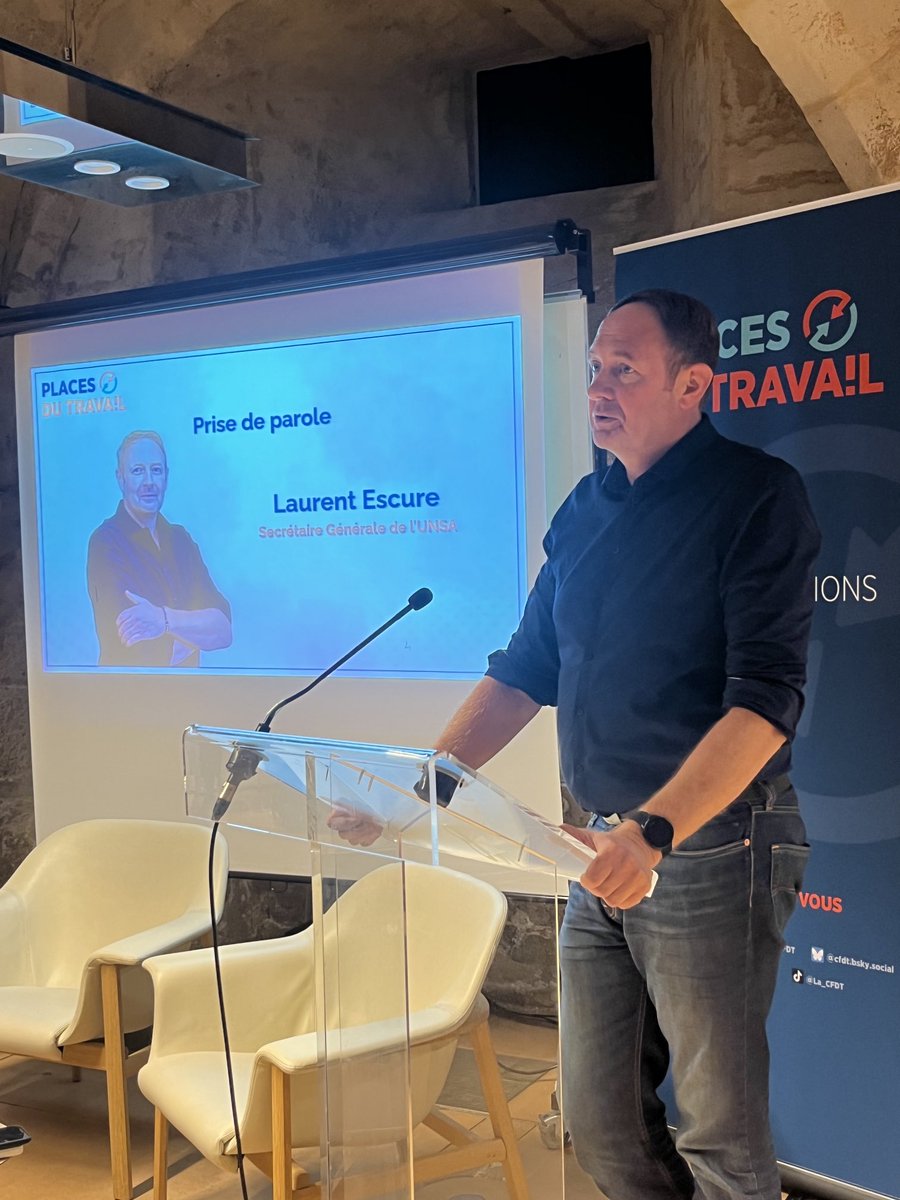 Prise de parole de l’⁦<a href="/UNSA_officiel/">UNSA</a>⁩ lors du lancement des « Places du travail » de #CFDT. «  Nous avons des combats communs notamment pour La Défense de la démocratie, l’Europe et de ceux qui ne sont pas assez bien traités »