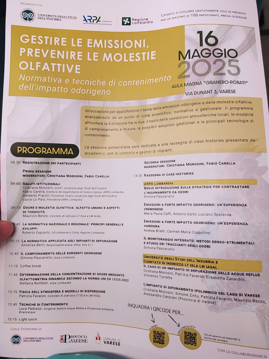 OloresOrg's tweet photo. Hoy estamos en la jornada técnica "Gestire le emissioni, prevenire le molestie olfative" organizado por la Università degli studi dell'Insubria, ARPA Lombardia y Regione Lombardia, en Varese, Lombardía, Italia. https://t.co/C5i0tapyHS