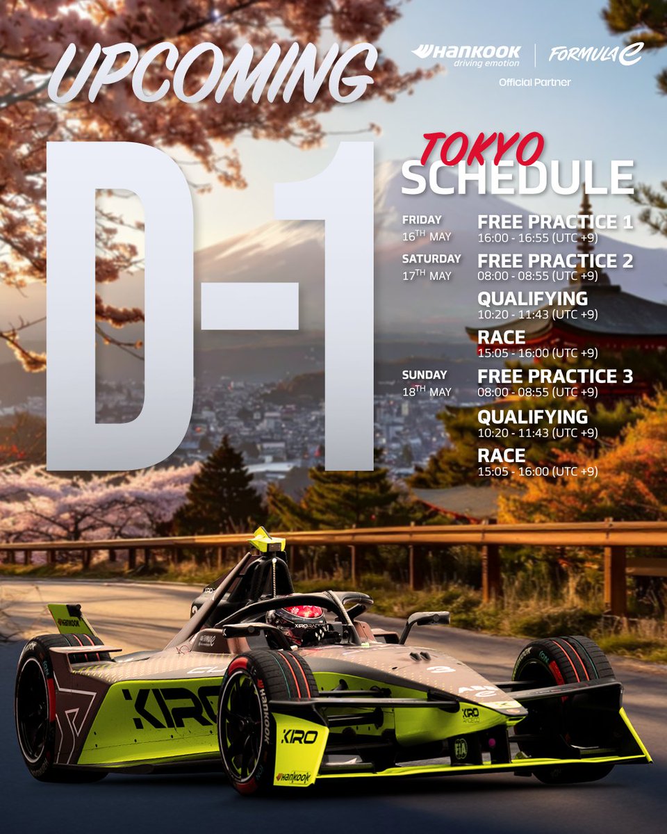 🏁 D-1: 2025 Tokyo E-Prix – Rounds 8 &amp; 9 (double-header) 🇯🇵

Get ready for high-speed action at the 18-turn, 2.582 km Tokyo Street Circuit, set around the iconic Tokyo Big Sight!

With tight corners and high-speed sections, this race will test both speed and strategy! 🏎️💨

🔥