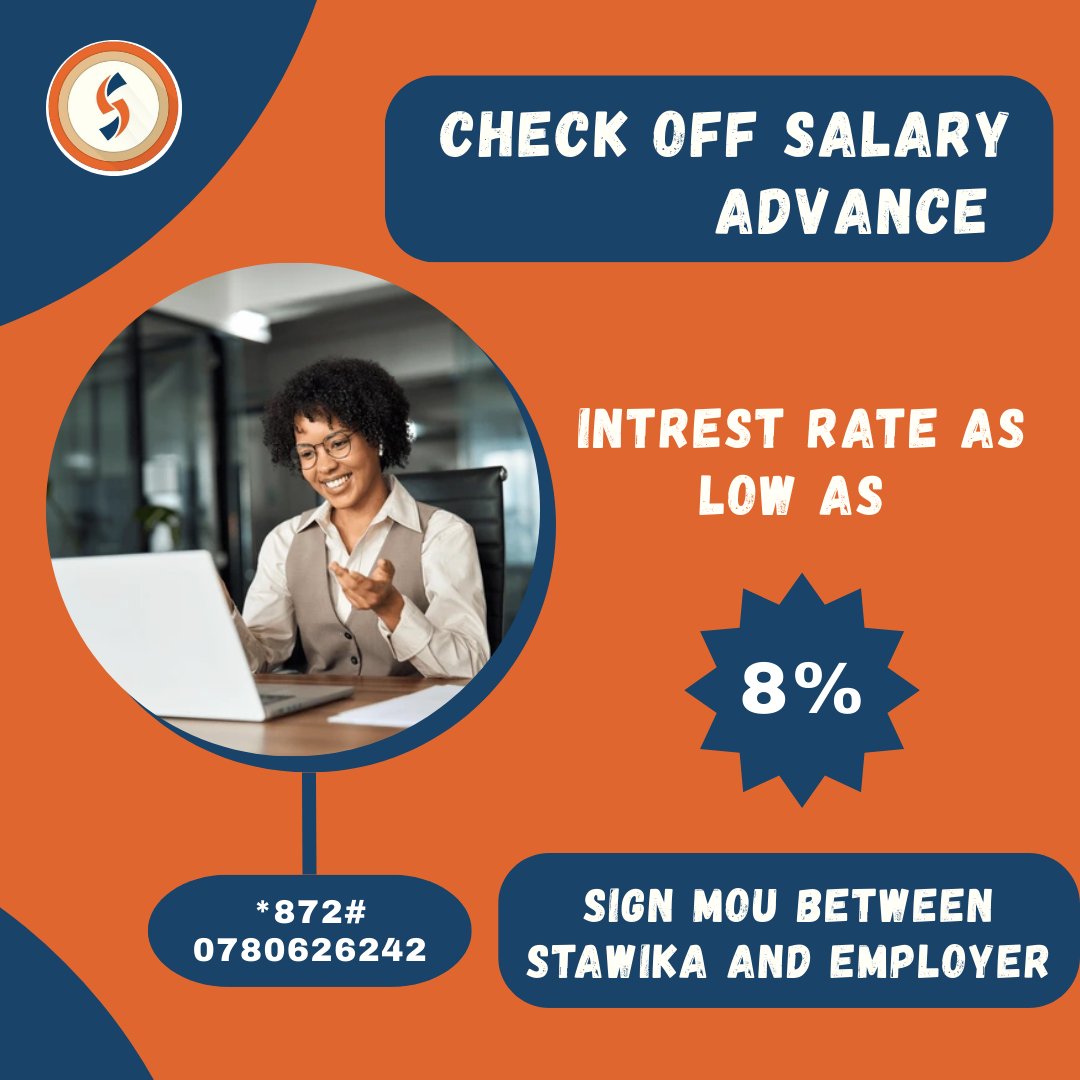 stawikaltd's tweet photo. 💰 Ready to unlock your financial freedom? Stawika clients, check out our Salary Advance Loans! Fast, flexible, and tailored just for you. Don’t wait—your paycheck is just a step away! 🚀 #InstantRelief #StawikaBenefits https://t.co/V943VBGhg2
