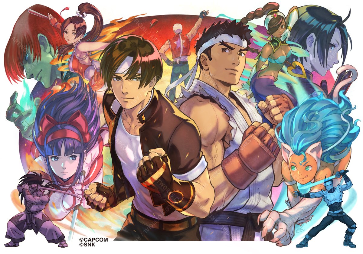 CAPCOM_AWT's tweet image. 大好きだったSNKキャラも描ける稀有な機会!当時の興奮を形にしたい!そんな思いの丈をVS構図にぶつけました。描きたいキャラが多すぎて大変悩みましたが、幸せ作画タイムでした。(塗和也)
#カプコンアートワーク #ファイコレ2 #CAPCOM #ARTWORK
capcom-games.com/cfc2/ja-jp/
