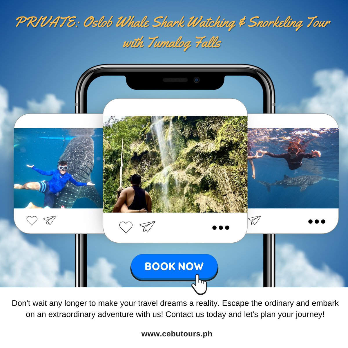 CebuTours's tweet photo. Planning to swim with the whale sharks and explore the beautiful Tumalog Falls but want to skip the crowd and travel in comfort? If you're looking for a PRIVATE and ALL-INCLUSIVE experience, this might just be the perfect tour for you

https://t.co/j5uXdExo81 https://t.co/NfDTIPj9ct