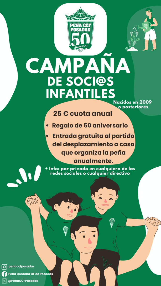 La peña decana del Cordobesismo presenta hoy su campaña de socios infantiles, con el fin de seguir la tradición desde pequeños, abrimos la puertas a todos esos niños que quieran acompañarnos en este año tan especial del 50° aniversario.