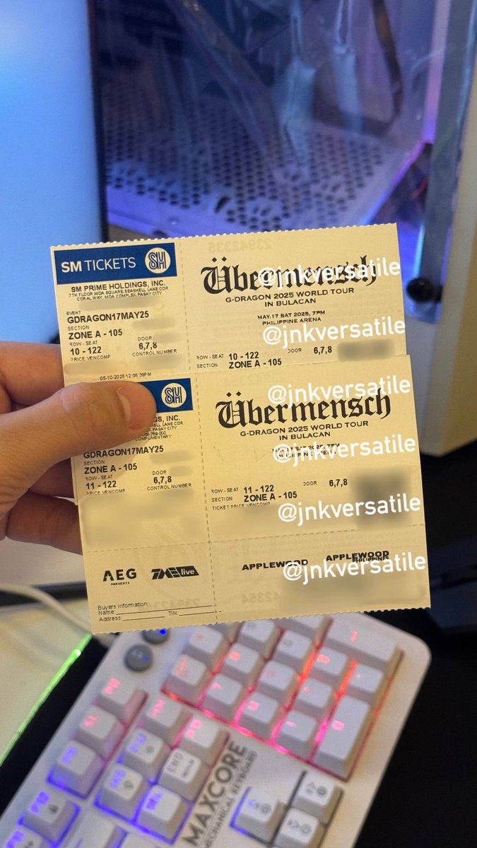 jnkversatile's tweet photo. FOR SALE❗️DISCOUNTED Ubermensch G-Dragon in Manila

Two (2) Tickets of Zone A - 105

Row: 10
Seat: 122

Row: 11
Seat: 122

meet up only at ever gotesco commonwealth qc

lfb

#UbermenschInBulacan #GDRAGON_ÜBERMENSCH #GDRAGON_ÜBERMENSCH #GDRAGONinBULACAN https://t.co/A28BM6RbIk