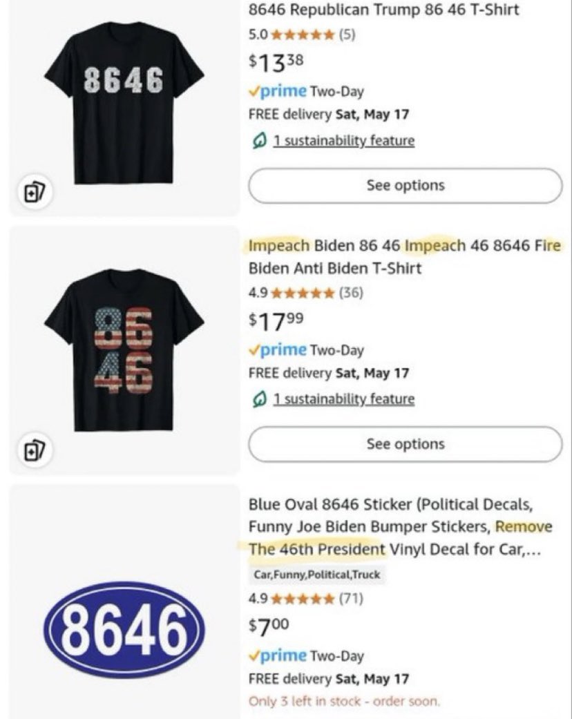 chacarbajal's tweet photo. @tom12041_m @SonofLiberty357 @DonaldJTrumpJr How so kid? Wasn’t your cult selling a tees saying 8656. The maga cult are a bunch of hypocrites and idiots. https://t.co/yJzX1XSTlZ