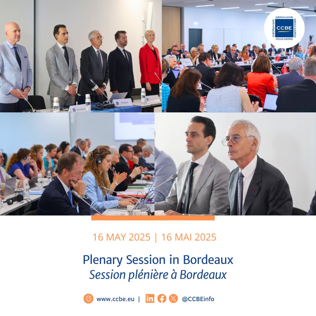 ✳️#CCBEPlenarySession à Bordeaux. Parmi les thèmes à l'ordre du jour : le rôle des #avocats dans le maintien de l'#état de droit, la Convention historique du @CoE et la cérémonie de remise des prix du concours amicus curiae du CCBE #ACC.