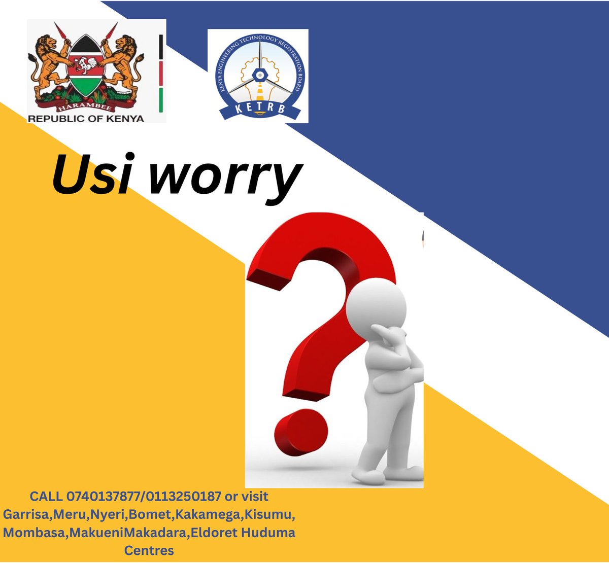 Do you want to register with KETRB but lives far from Nairobi??Usiworry, we got you. Our services can be easily accessed online or you can call us or visit the huduma centres listed below and you will be helped.