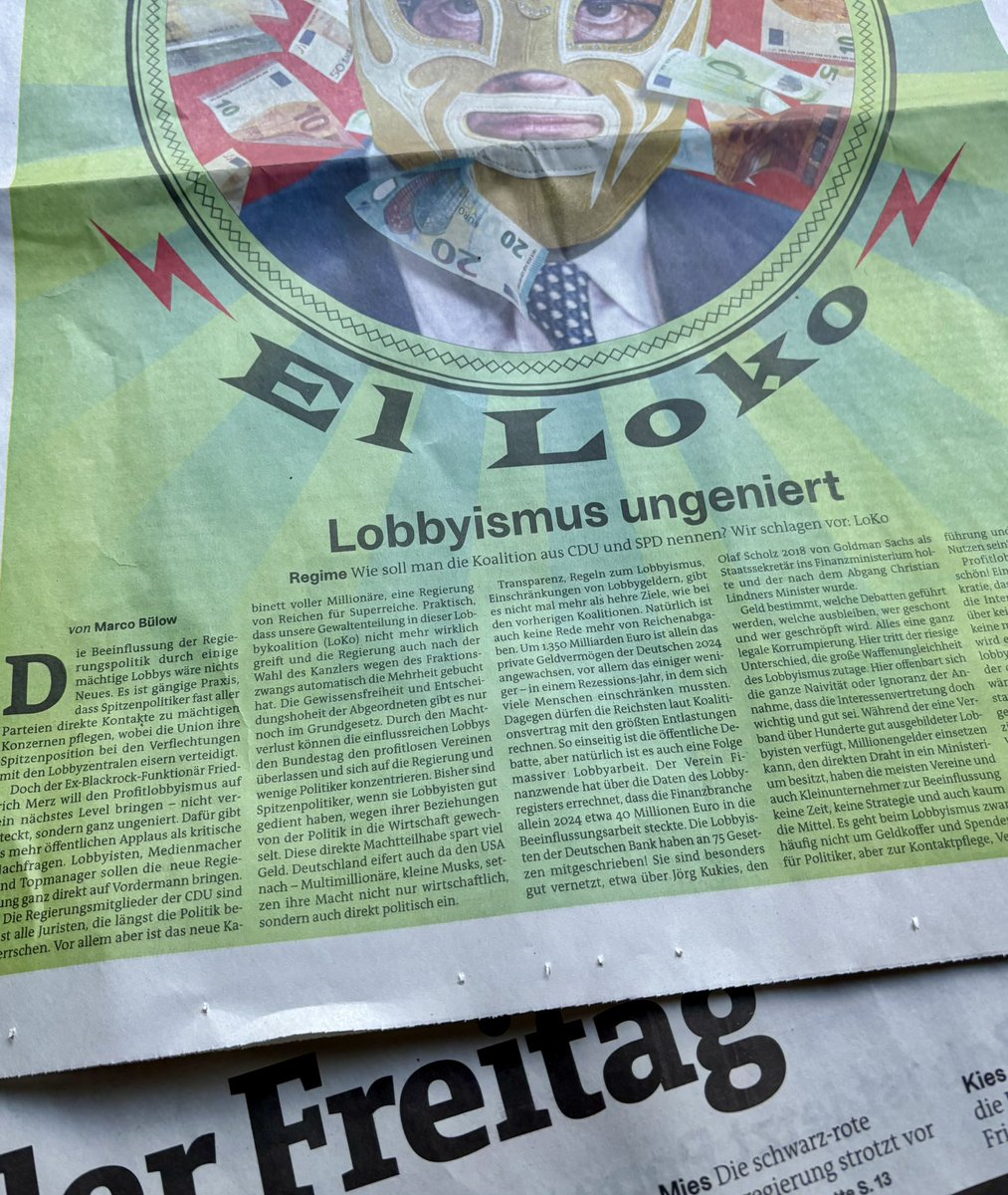 El LoKo … die LobbyKoalition 💸
Mein Artikel im neuen
<a href="/derfreitag/">der Freitag</a> ⚠️