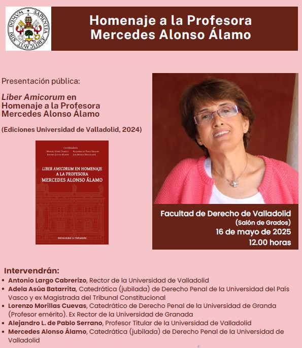 Hoy se presenta en la Facultad de Derecho (Salón de Grados) a las 12 h. el LIBER AMICORUM en homenaje a la profesora Mercedes Alonso Álamo publicado por Ediciones Universidad de Valladolid. 
acortar.link/VZUWBz