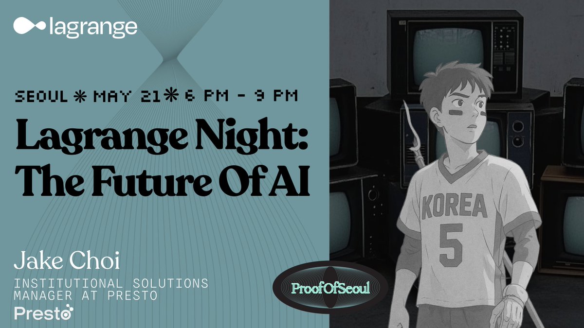 Lagrange Night invites <a href="/jake_cryptokr/">Constaance</a>, institutional solutions manager,
<a href="/Presto_Labs/">Presto</a>, a pioneering quantitative trading firm based in Singapore

May 21, 6:00–9:00 PM
DREAMPLUS Gangnam, Seoul
lu.ma/lagrangenight