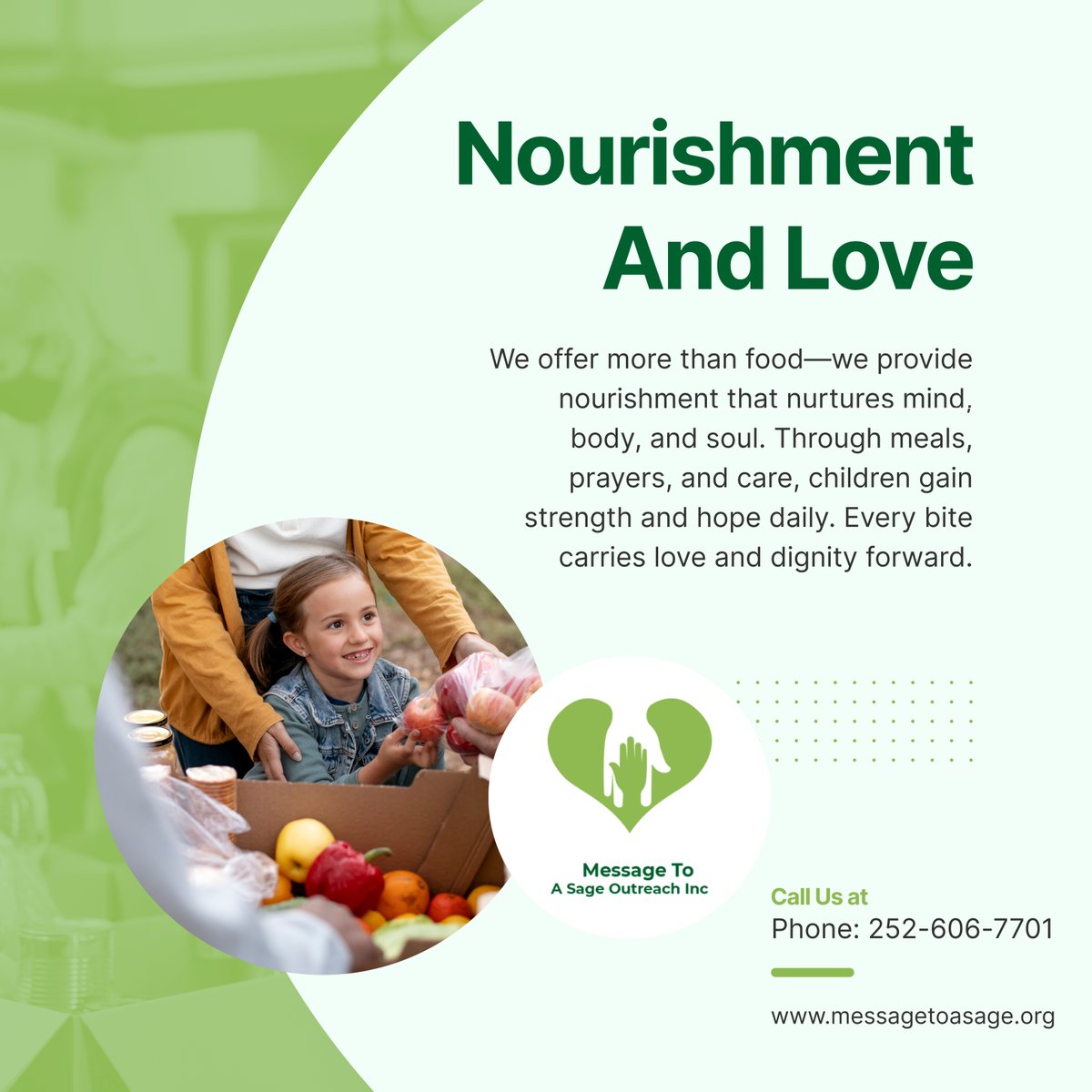 message2sage's tweet photo. Good food feeds the stomach, but loving care feeds the soul. Our mission ensures every child is nourished physically and emotionally. Your kindness puts meals and meaning on the table. 

#ClaytonNC #NonprofitOrganization #FoodSupport https://t.co/8U8IZd4B9Z