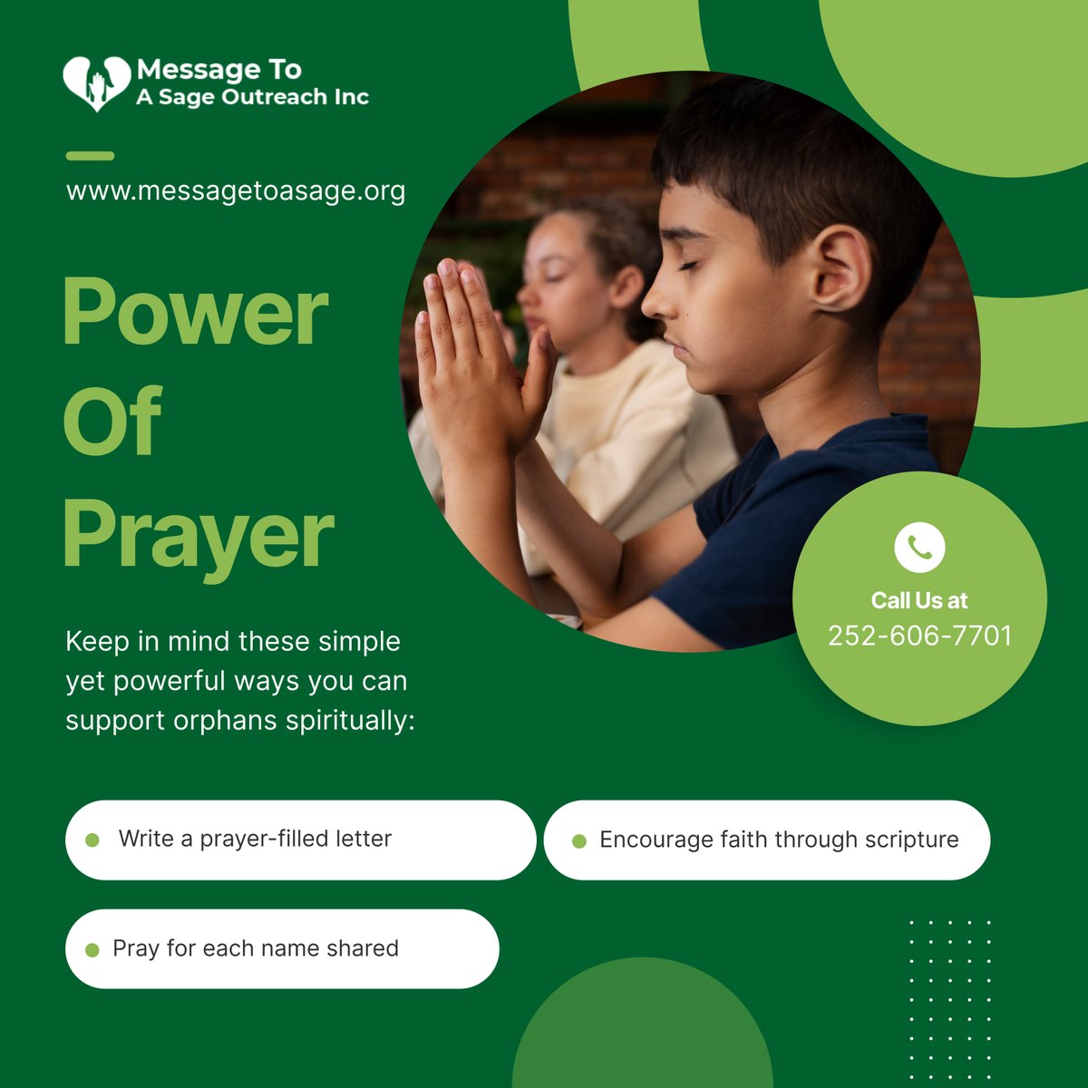 message2sage's tweet photo. Prayer bridges the gap when hands can’t reach. It comforts, heals, and strengthens—even from miles away. Your words can be a light to a child who needs it most. 

#ClaytonNC #NonprofitOrganization #PrayerWorks https://t.co/eZ2Q1LdZZX
