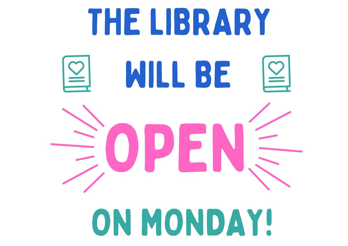 BishyLibrary's tweet photo. The library will be open on Monday 19th May from 8.30am @BishopbriggsAC 🥳📖😍 Come and say Hi 👋 Time to read, return books and borrow something new! ❤📚😊 #readingforpleasure #libraryopen #readreturnrepeat #shelfcare #loveyourlibrary #EDCSchoolLibraries #ReadingSchools https://t.co/juUxap5mDp