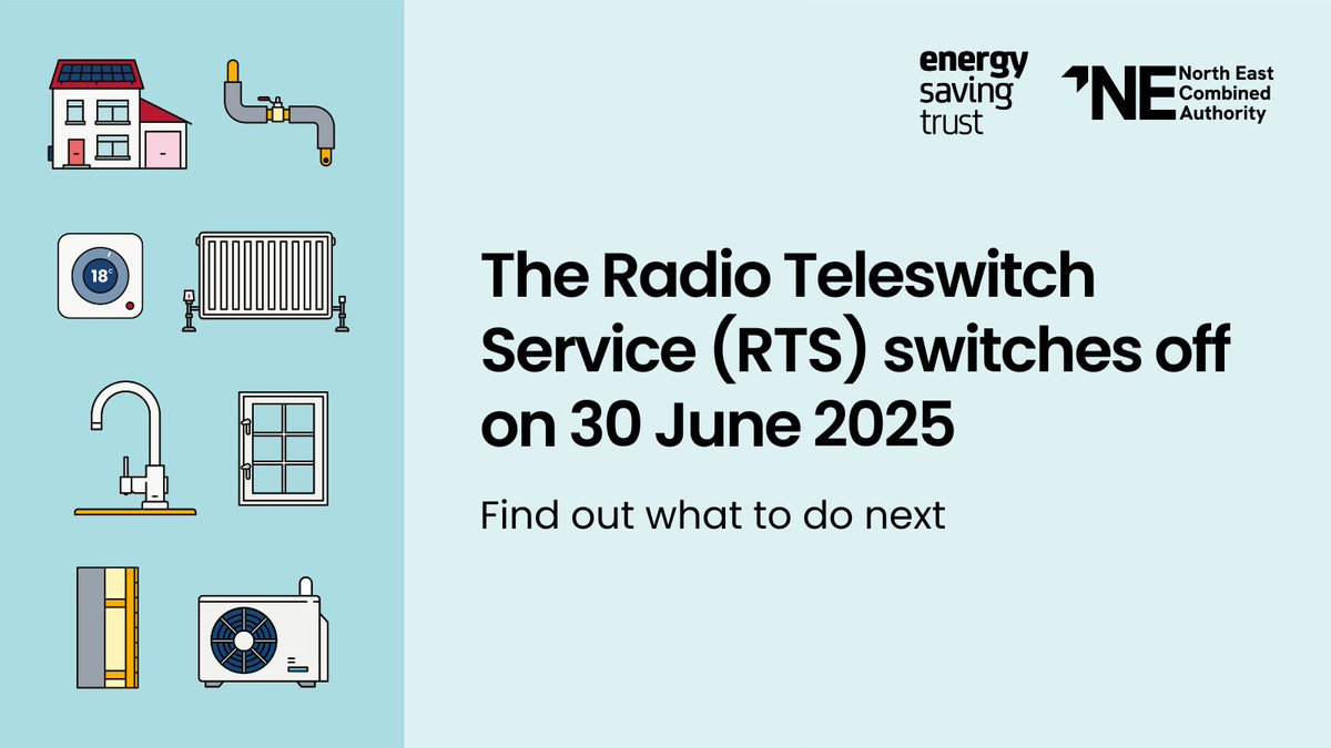 If your home uses the Radio Teleswitch Service (RTS) for heating and hot water, you'll need to upgrade your meter before the RTS switch-off on 30 June 2025. 

Give us a call on 0808 175 9345 to find out what to do next. 

Learn more: energyadvicenortheast.co.uk/advice/