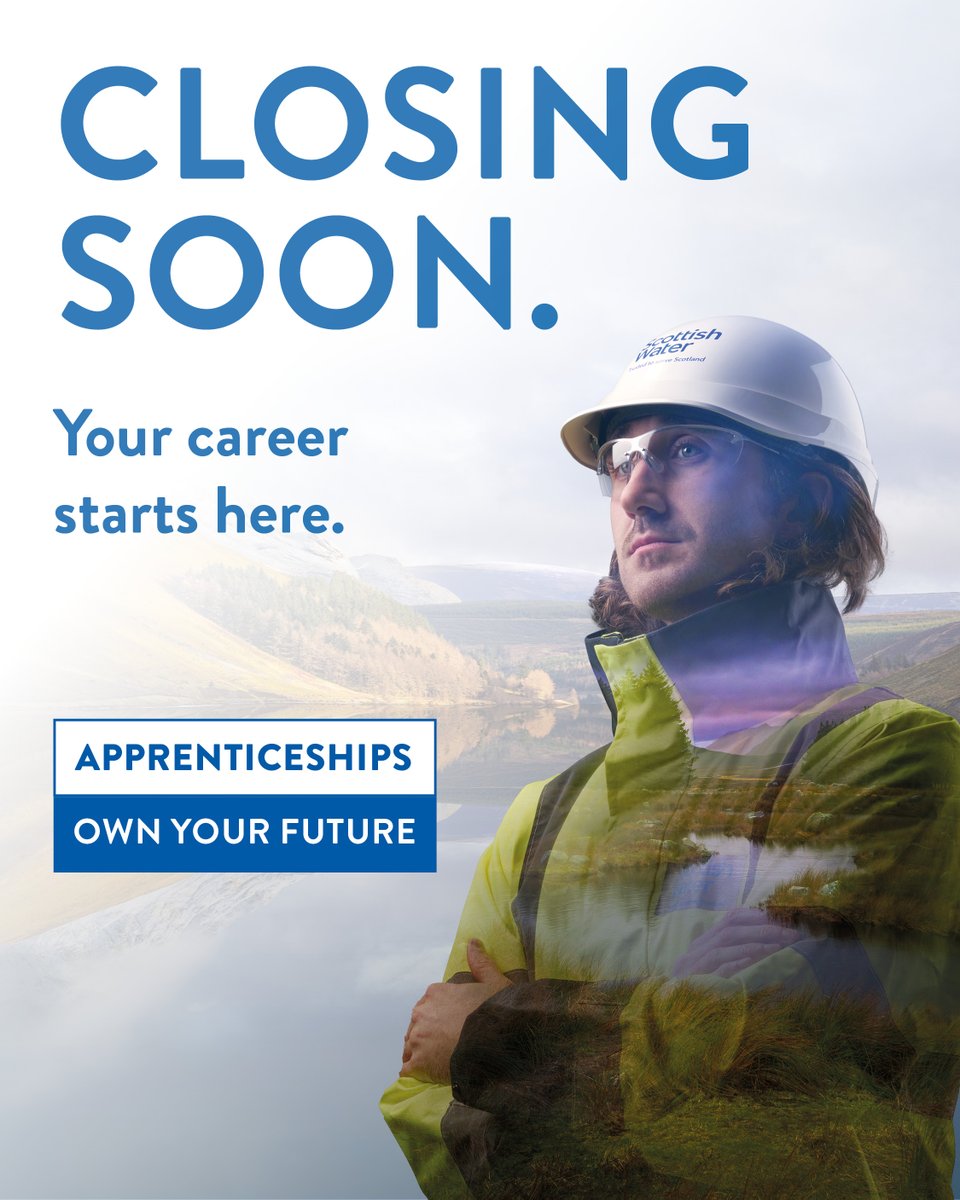 ⏳ Last chance to apply!

A number of our apprenticeship opportunities are closing soon. Don’t miss your chance to kickstart your career - apply today: scottishwater.co.uk/apprentice

📆 Apply by midnight, Sunday 18th May. 
#SWApprentices #SWCareers