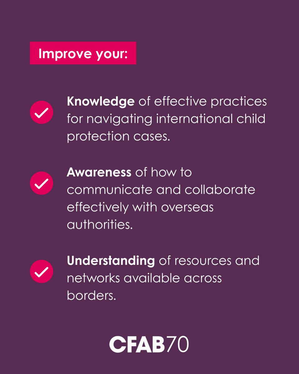 Children and Families Across Borders (CFAB) (@cfabuk) on Twitter photo ⏰️Sign up before 1st June and get 10% off!
Our international child protection training prepares social workers, students, and legal professionals to manage the challenges of safeguarding children across borders. 
Register: eventbrite.co.uk/e/internationa…
 ⏰️Sign up before 1st June and get 10% off!
Our international child protection training prepares social workers, students, and legal professionals to manage the challenges of safeguarding children across borders. 
Register: eventbrite.co.uk/e/internationa…
