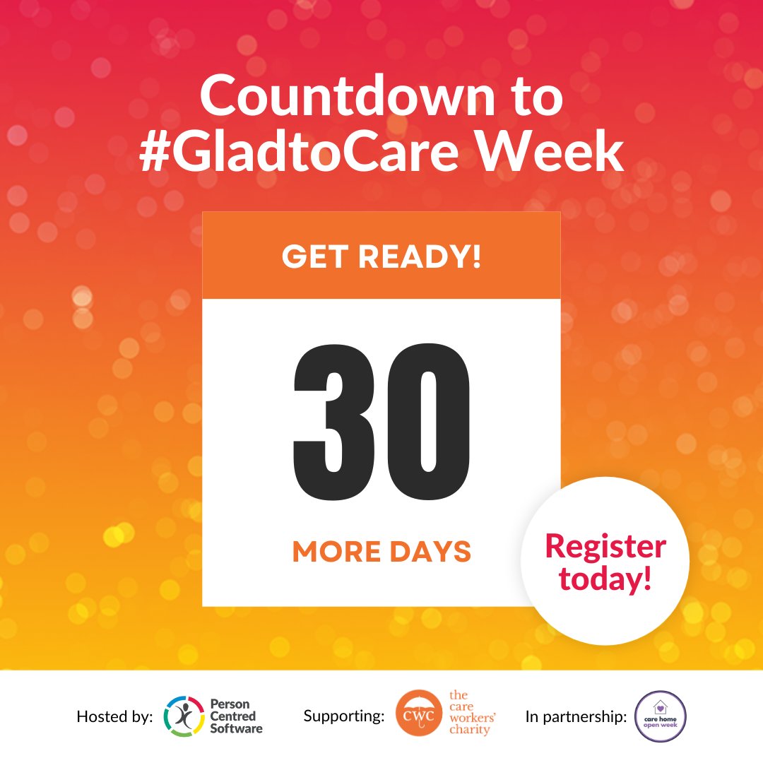 1 month to go until #GladtoCare Awareness Week!

Get involved in our exciting live sessions and activities and encourage everyone to get involved in whatever way they can to celebrate our wonderful care workers! Sign up today: hubs.ly/Q03lnzQd0