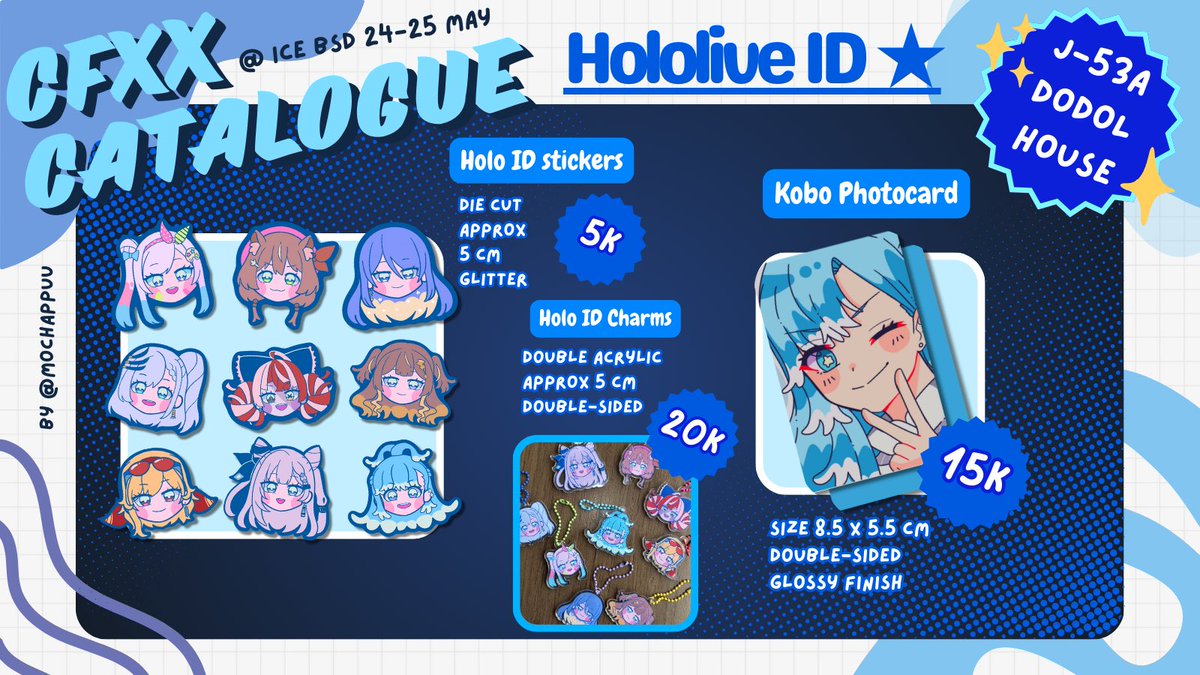 mochappuu's tweet image. [ 🩷 &amp;amp; 🔄 appreciated ˗ˏˋ ♡ ˎˊ˗ ]

Hello! Here&apos;s my OTS catalogue for #CFXX ⋆ ˚｡⋆୨୧˚

— ✮ date: 24 &amp;amp; 25 May
— ✮ circle name: Dodol House (J-53a) 
— ✮ fandom: Hololive ID , Green Yuri (TGSWIIWAGAA) , Alien Stage ( alnst ) , Dandadan , Miku 

#CFXX #CFXXcatalogue #ComifuroXX