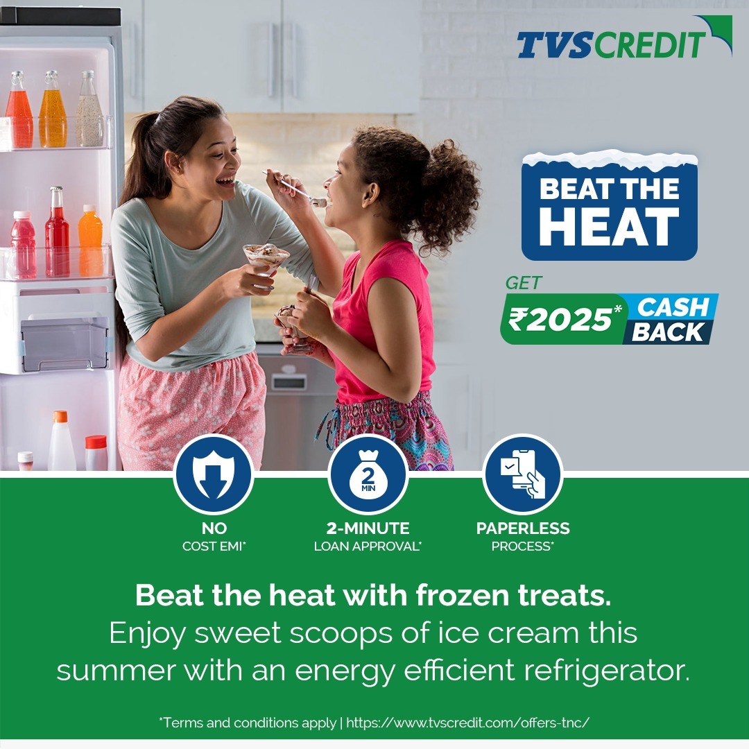 Stock up your refrigerator with your favourite ice cream flavors this summer and save up on bills with an energy efficient refrigerator with our consumer durable loans.

Get Rs 2025 cashback on the purchase of any consumer durable. To learn more visit tvscredit.com/loans/consumer…

T&amp;C