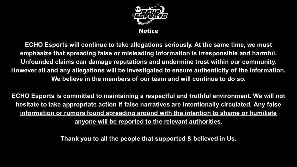 Official Notice by ECHO Esports