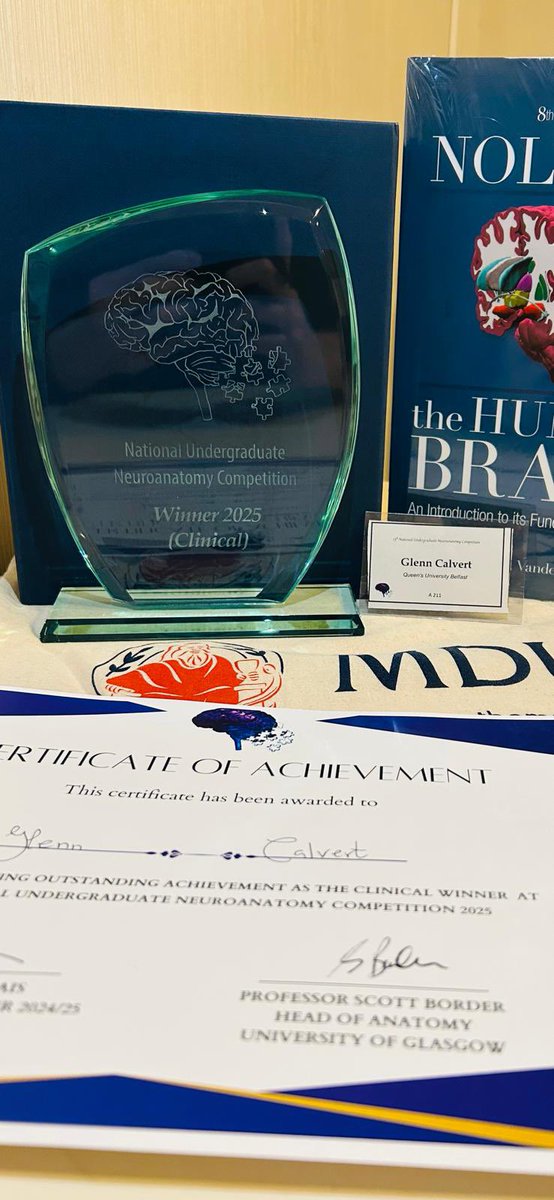 Huge congratulations to our Final Year student Glenn Calvert who won the National Undergraduate Neuroanatomy Competition, achieving the highest score since the competition began. 
He is the first winner from QUB and fought off competition from all across the UK. 
#QUBmed #proud