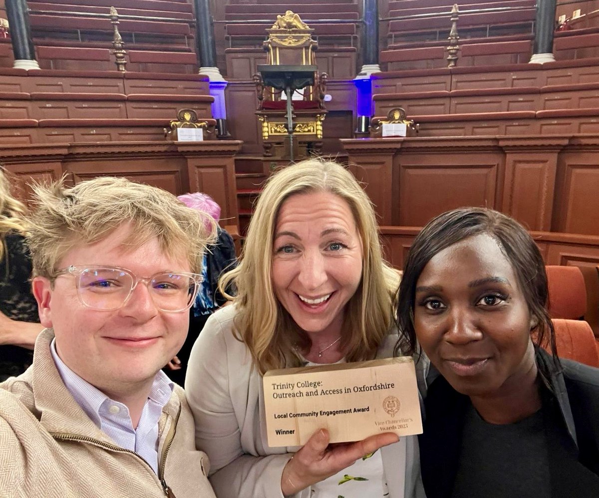 Trinity College (@trinityoxford) on Twitter photo HUGE congratulations to our <a href="/TrinityOxAccess/">Trinity Access</a> team, who were thrilled to be announced as winner of the <a href="/UniofOxford/">University of Oxford</a> 2025 Vice Chancellor’s Award in the category of Excellence Across Oxford: local community engagement!!! Well-deserved recognition for a hard-working and fantastic HUGE congratulations to our <a href="/TrinityOxAccess/">Trinity Access</a> team, who were thrilled to be announced as winner of the <a href="/UniofOxford/">University of Oxford</a> 2025 Vice Chancellor’s Award in the category of Excellence Across Oxford: local community engagement!!! Well-deserved recognition for a hard-working and fantastic