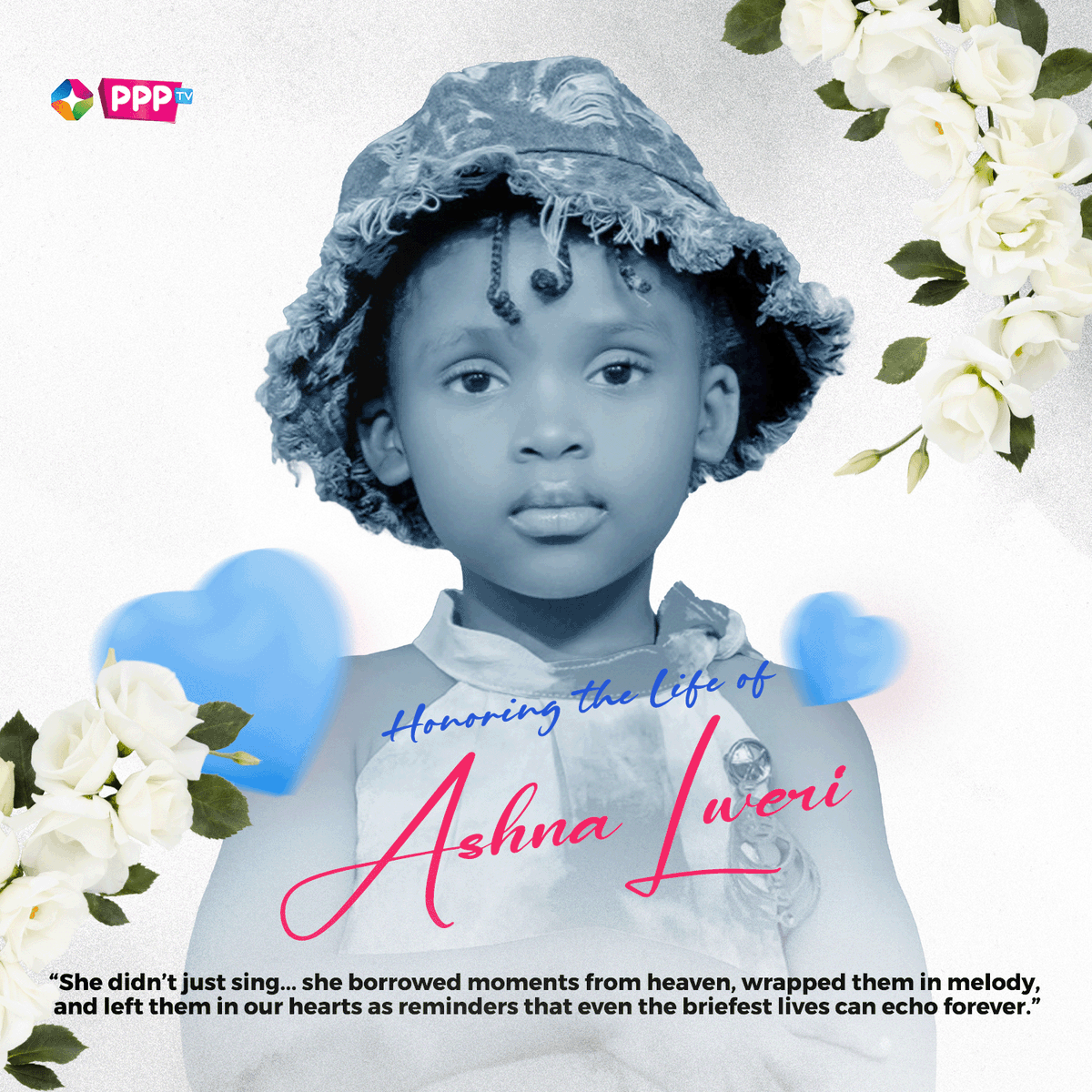 ppptv_'s tweet photo. We are deeply saddened by the passing of Ashna Lweri, a talented young artist we proudly featured on our show. Her light shone brightly, even if only for a short time. Our thoughts are with her family, friends, and fans during this difficult time. https://t.co/0XzeoPXOPg