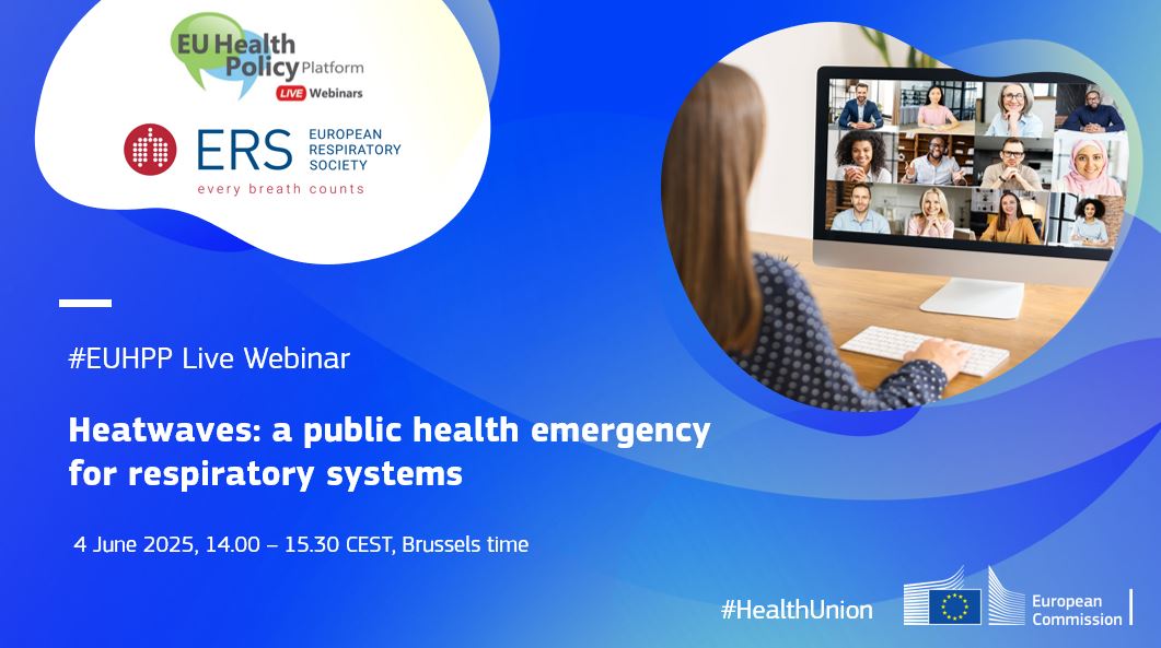 📢New #EUHPP webinar on the impact of heatwaves on the respiratory systems. 
Join us to explore heat-health action plans to see what can be done.
📅4 June 2025, 14:00-15:30 CEST
Register now: europa.eu/!Gy7X47
#HealthUnion