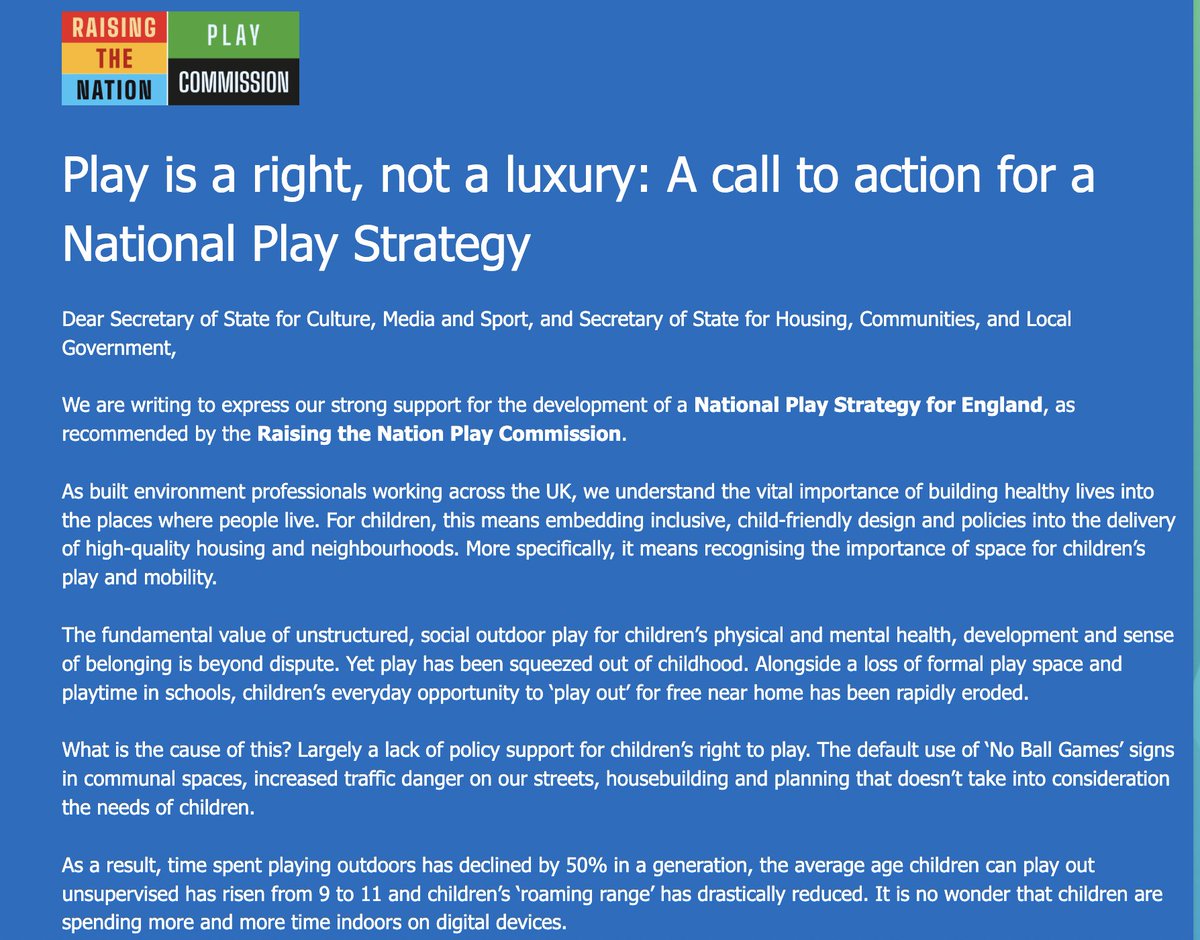 API (@apiplay) on Twitter photo The <a href="/CfYoungLives/">Centre for Young Lives</a> Raising The Nation #PlayCommission has issued a powerful open letter to <a href="/lisanandy/">Lisa Nandy MP</a> and <a href="/AngelaRayner/">Angela Rayner</a> urging them to prioritise a National Play Strategy for England.
For too long, childrenâs access to safe, free, outdoor #play has been eroded. We urge all The <a href="/CfYoungLives/">Centre for Young Lives</a> Raising The Nation #PlayCommission has issued a powerful open letter to <a href="/lisanandy/">Lisa Nandy MP</a> and <a href="/AngelaRayner/">Angela Rayner</a> urging them to prioritise a National Play Strategy for England.
For too long, childrenâs access to safe, free, outdoor #play has been eroded. We urge all