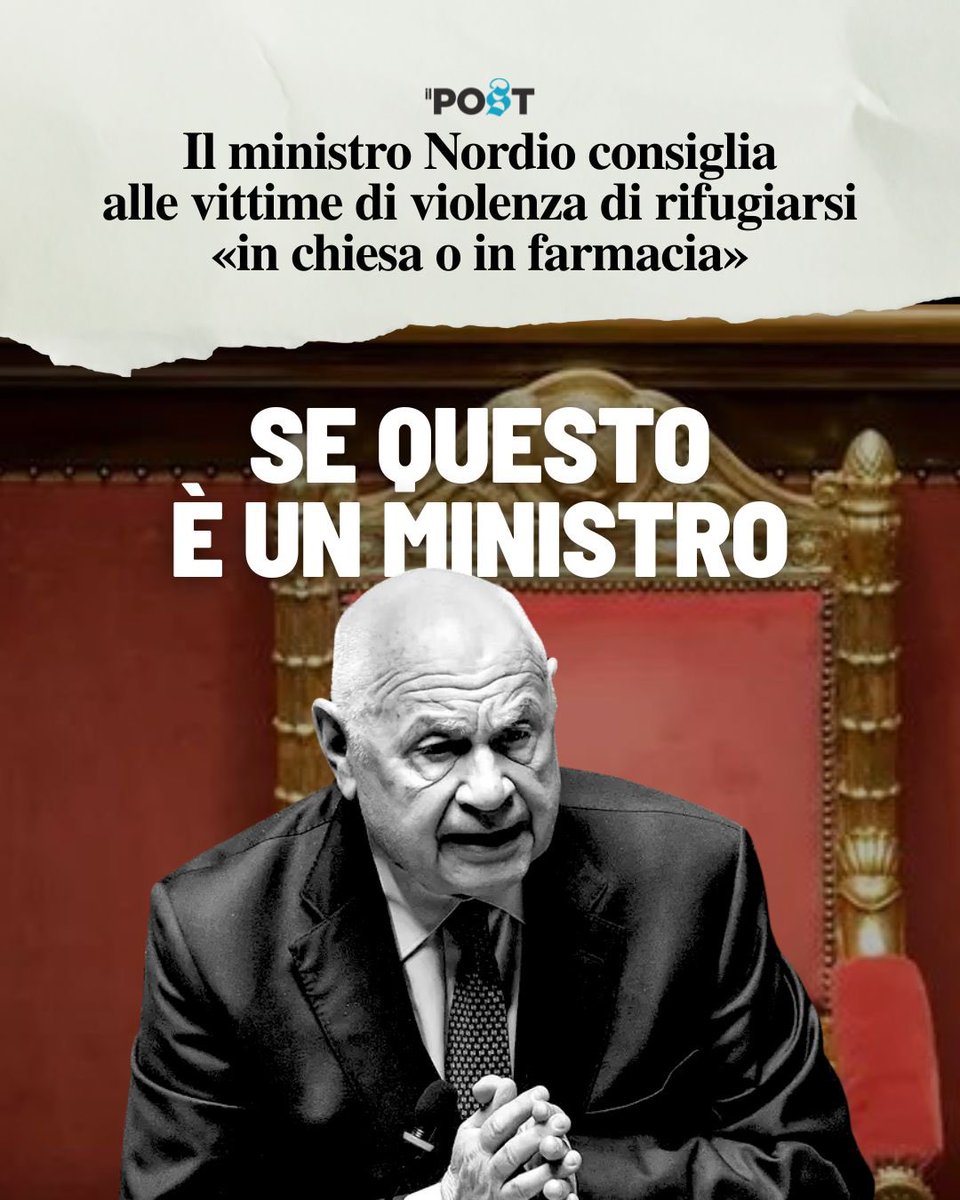 marcofurfaro's tweet image. Non hanno limiti.
Il ministro Nordio ieri ha dichiarato che, in caso di pericolo, le donne dovrebbero rifugiarsi “in una chiesa o in una farmacia”.
No, non è un errore di trascrizione. Lo ha detto davvero. In Parlamento.
Di fronte al fallimento dello Stato nella gestione dei…