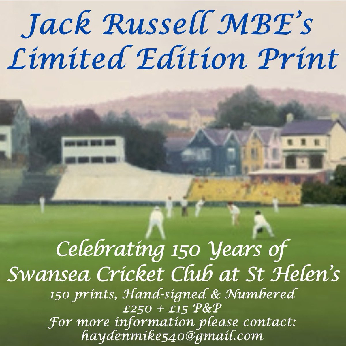 š¦¢Swansea Cricket Club 𦢠(@swanseacricket) on Twitter photo šØ <a href="/jackrussellart/">Jack Russell MBE</a> Limited Edition Print ā Celebrating 150 Years of Cricket at St Helenās! š
šÆ 150 prints
š· Ā£250 + Ā£15 P&P
š¼ļø Hand-signed & numbered
š© Order: haydenmike540@gmail.com
Donāt miss out on owning a piece of cricket history!
#jackrussell #swansea #cricket #art šØ <a href="/jackrussellart/">Jack Russell MBE</a> Limited Edition Print ā Celebrating 150 Years of Cricket at St Helenās! š
šÆ 150 prints
š· Ā£250 + Ā£15 P&P
š¼ļø Hand-signed & numbered
š© Order: haydenmike540@gmail.com
Donāt miss out on owning a piece of cricket history!
#jackrussell #swansea #cricket #art