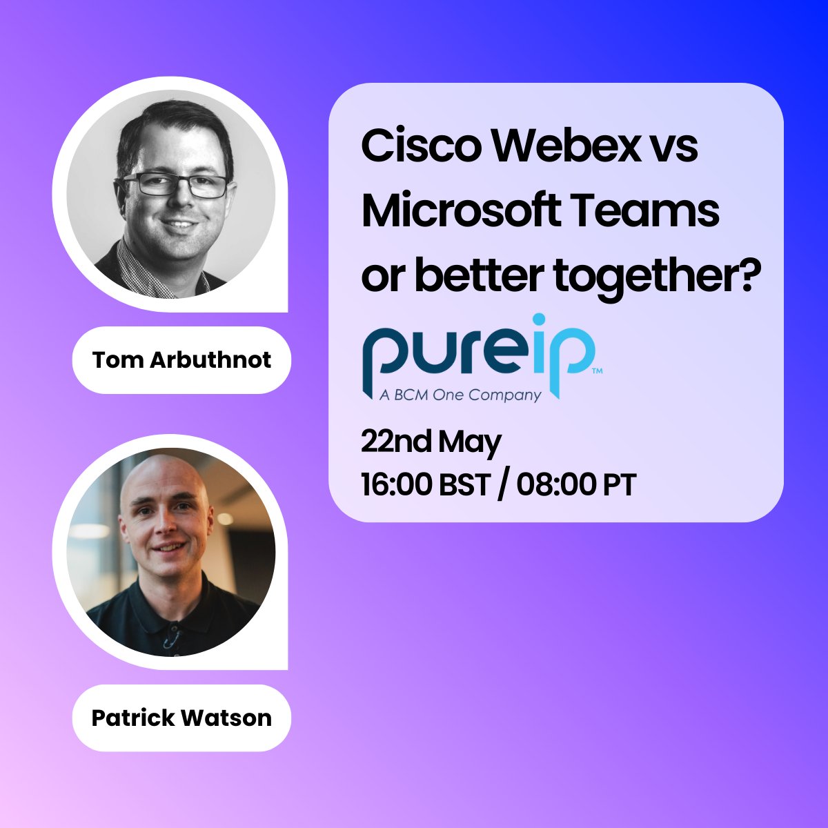 Empowering.Cloud (@empoweringcloud) on Twitter photo Join <a href="/tomarbuthnot/">Tom Arbuthnot</a> and <a href="/patrickwatsonuc/">Patrick Watson</a> in <a href="/Pure_IP/">Pure IP</a>'s upcoming webinar as they unpack the topic 'Cisco Webex vs Microsoft Teams or better together?' on 22nd May at 16:00 BST.
Sign-up: events.teams.microsoft.com/event/a184c862…
#MicrosoftTeams #Webex #UCaaS Join <a href="/tomarbuthnot/">Tom Arbuthnot</a> and <a href="/patrickwatsonuc/">Patrick Watson</a> in <a href="/Pure_IP/">Pure IP</a>'s upcoming webinar as they unpack the topic 'Cisco Webex vs Microsoft Teams or better together?' on 22nd May at 16:00 BST.
Sign-up: events.teams.microsoft.com/event/a184c862…
#MicrosoftTeams #Webex #UCaaS