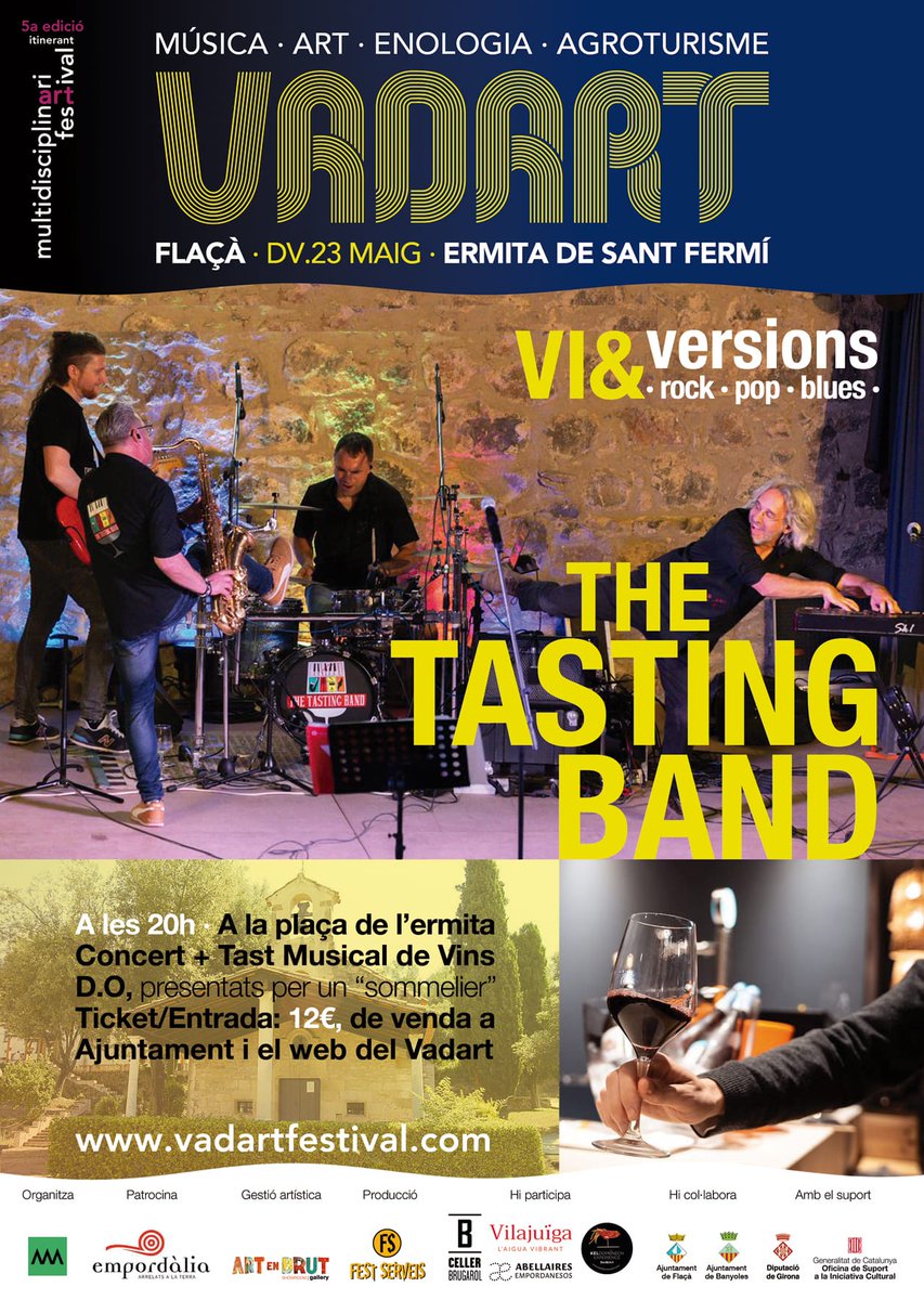 crisdefortunypa's tweet photo. FLAÇÀ•| 5a ed Festival VADART•Dv 23/05|The Tasting Band ens ofereix un #tastdevins musical! Serà a les 20h a la plaça de l'ermita de Sant Fermí.
Entrades:
https://t.co/oNuSnMXIuh i també podeu passar per l'@AjuntamentFlaca. @turismegirones
@lalleradelter_
@costabrava https://t.co/6XTAtf8yDc