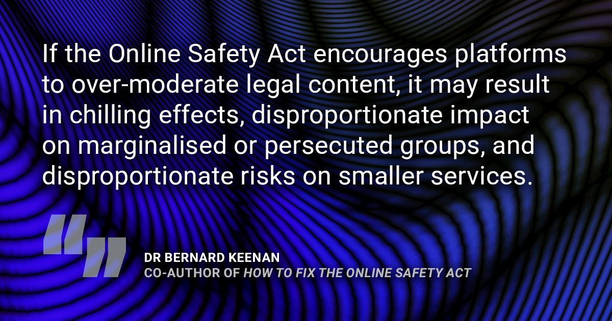 Open Rights Group (@openrightsgroup) on Twitter photo This week we published our report into the Online Safety Act.
We warn that the Act disproportionately impacts small sites, tipping the balance of power further towards Big Tech and threatening our freedom of expression online.
Read ➡️ openrightsgroup.org/publications/h…
🗣️ <a href="/psychicyogamat/">Bernard Keenan</a> This week we published our report into the Online Safety Act.
We warn that the Act disproportionately impacts small sites, tipping the balance of power further towards Big Tech and threatening our freedom of expression online.
Read ➡️ openrightsgroup.org/publications/h…
🗣️ <a href="/psychicyogamat/">Bernard Keenan</a>