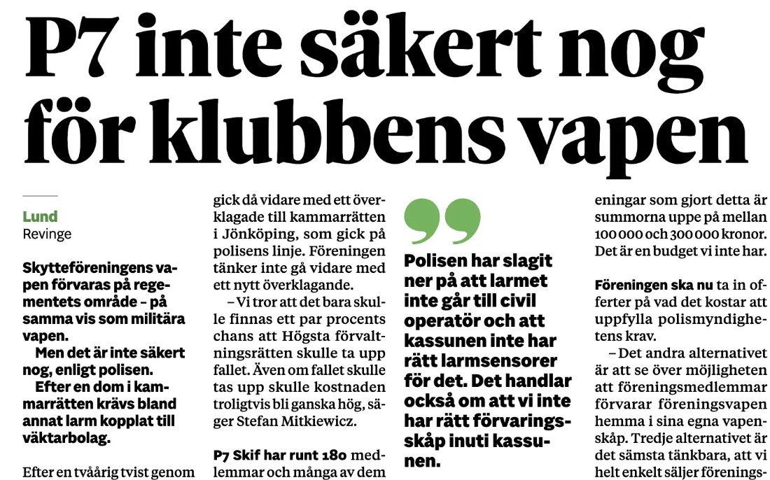 Måste man vara efterbliven för att jobba på Polisens rättsavd eller bara underlättar det?

"Vapnen förvaras på regementets område – på samma vis som militära vapen.
Det är inte säkert, enligt polisen.
Efter en dom i kammarrätten krävs bland annat larm kopplat till väktarbolag."