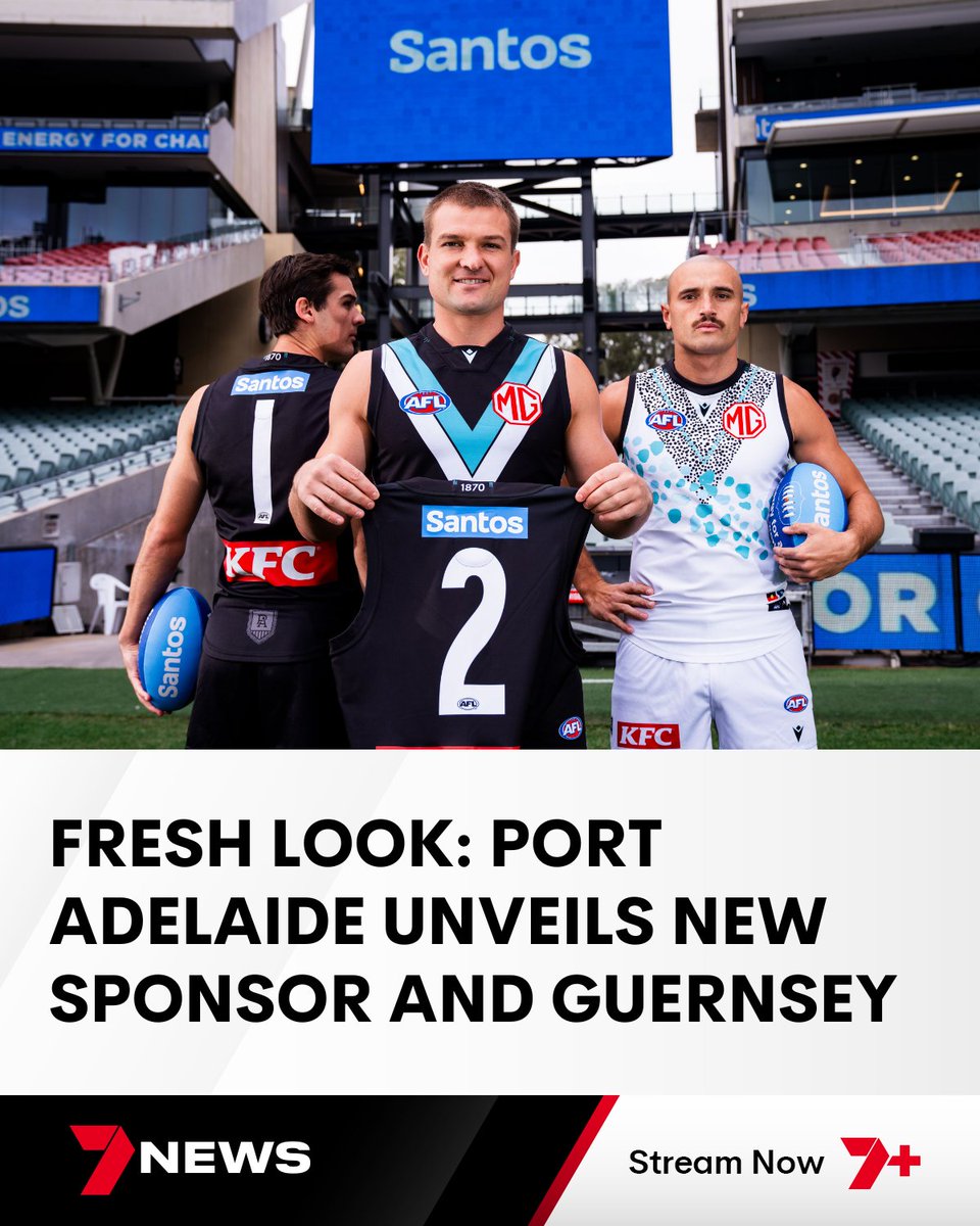 EXCLUSIVE: 7NEWS can reveal Port Adelaide will debut a fresh look in tomorrow's clash with Geelong, with a new sponsor in a prime position on its guernseys. South Australian energy giant Santos has permanently claimed the upper-back position. #7NEWS