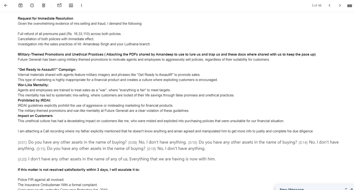 JindalVridhi's tweet photo. @FGLifeInd @Future_Generali @alok_rungta @daivitm 🔴 @FGLifeInd @daivitm @alok_rungta – Is this the “resolution” you're offering?

What I’ve received so far is not a resolution — it’s a denial, despite clear evidence of policy mis-selling. It’s deeply unfair and unacceptable. https://t.co/WIoEBpdnt4