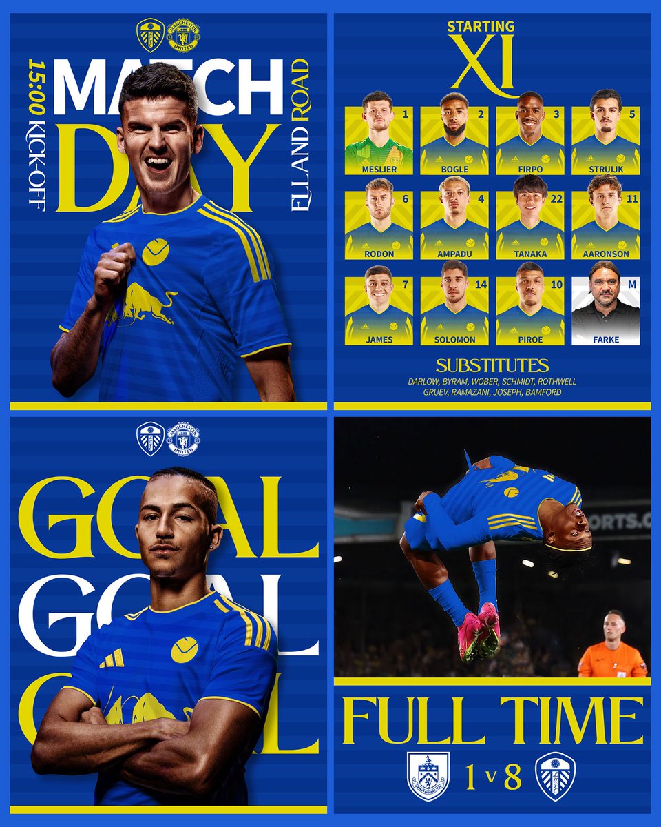 DanB_Designs's tweet photo. In this project, I set out to create a rebrand of Leeds United with the teams kits as well as their social media posts for the upcoming 25/26 Premier League Season!

Drop your thoughts below⬇️⬇️

#lufc #leedsunited #alaw #waccoe #smsports #freelance #footballposter #graphicdesign https://t.co/1f9mnDbebn