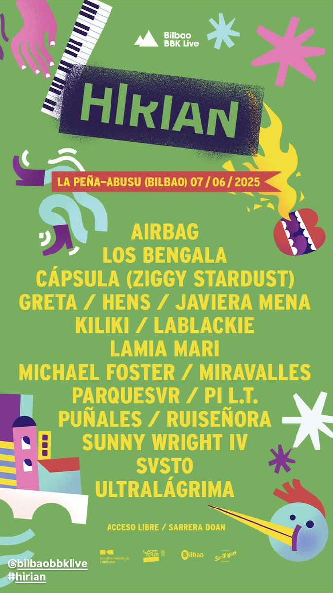 El próximo 7 de junio nos vemos en las calles de Bilbao !!! #hirian 
Hace mucho que no vamos por Euskadi y tenemos muchas ganas.
Esperamos saber pronto los horarios. Entrada gratuita 💥