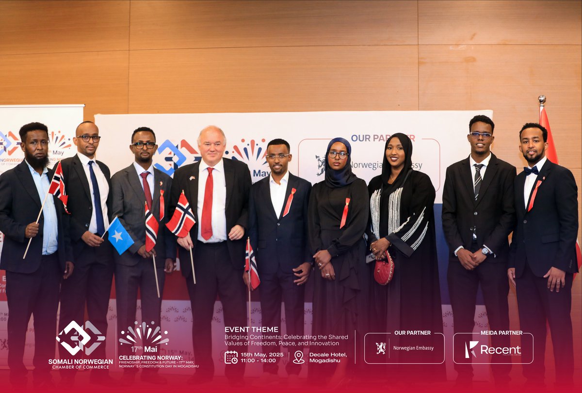 Snchamber1's tweet photo. Norwegian National Day Celebration Held in Mogadishu, Somalia
Today, we proudly celebrated Norwegian National Day in Mogadishu, Somalia. The Somali-Norwegian Chamber of Commerce and Norwegian Ambassador to Somalia is honored to have hosted this special ceremony, https://t.co/yuAsC0nLuE
